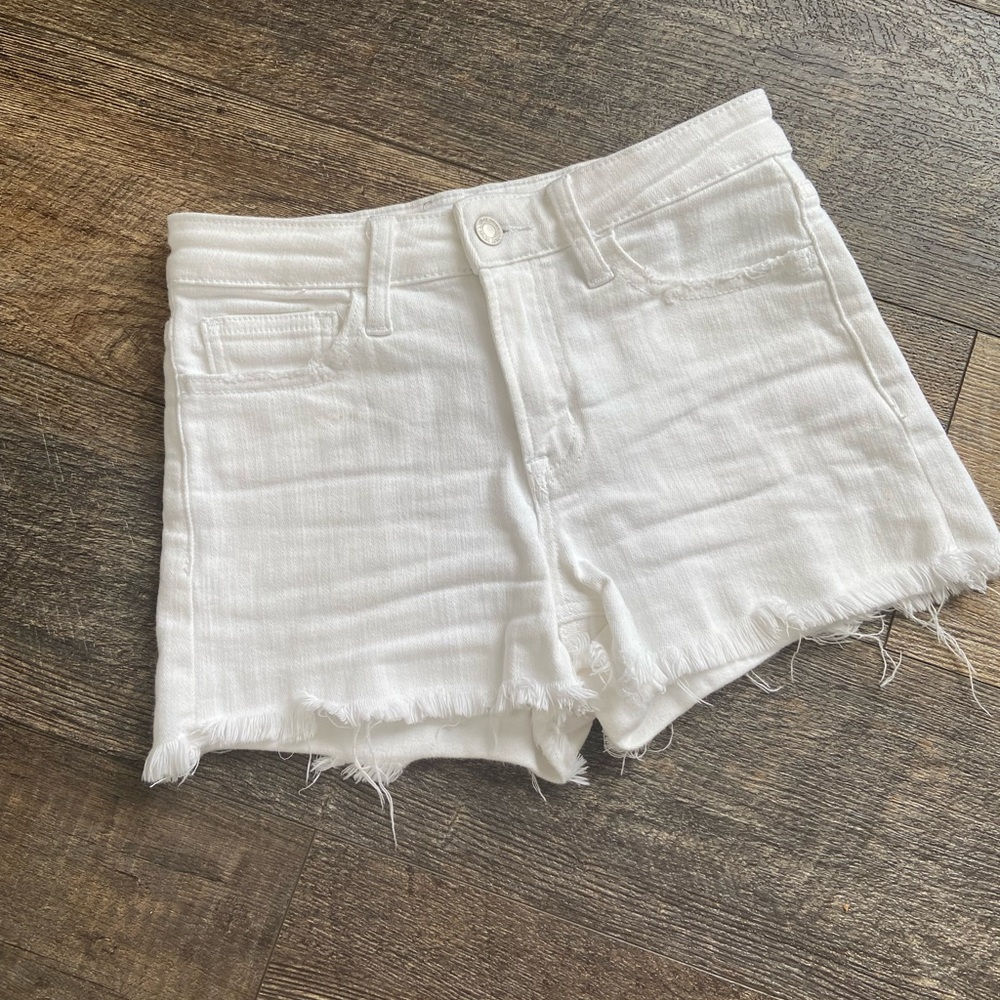 White Distressed Jean Shorts with Raw Hem